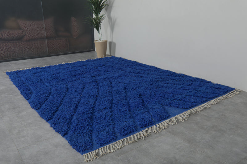 Wool Rug in Deep Royal Blue – Handwoven Abstract Arch Design - Wool Rug