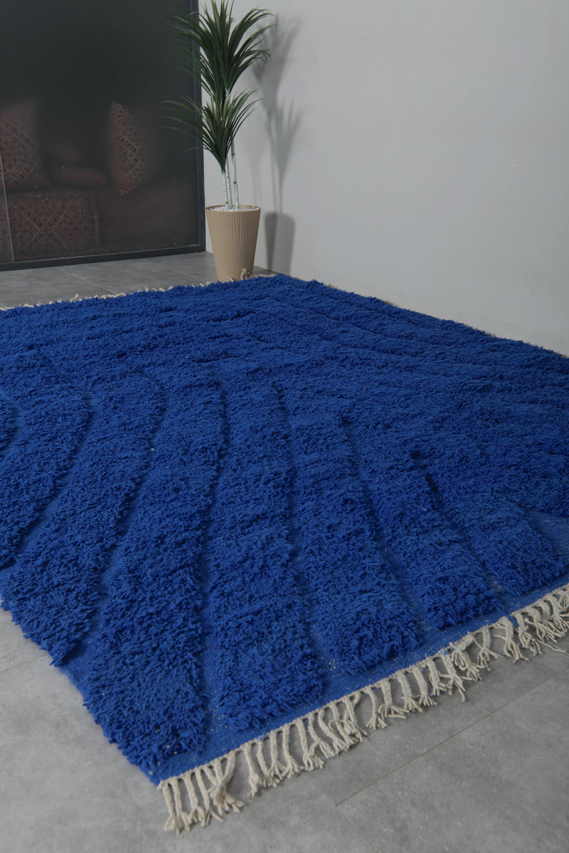 Wool Rug in Deep Royal Blue – Handwoven Abstract Arch Design - Wool Rug