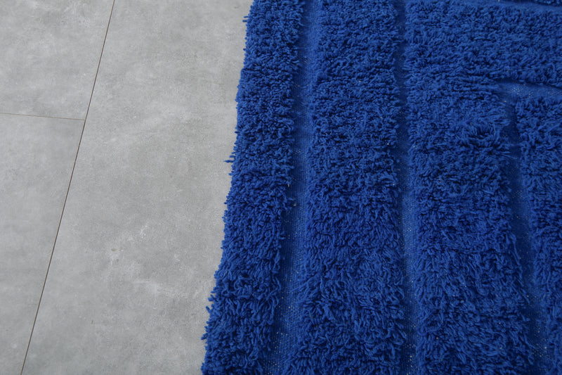 Wool Rug in Deep Royal Blue – Handwoven Abstract Arch Design - Wool Rug