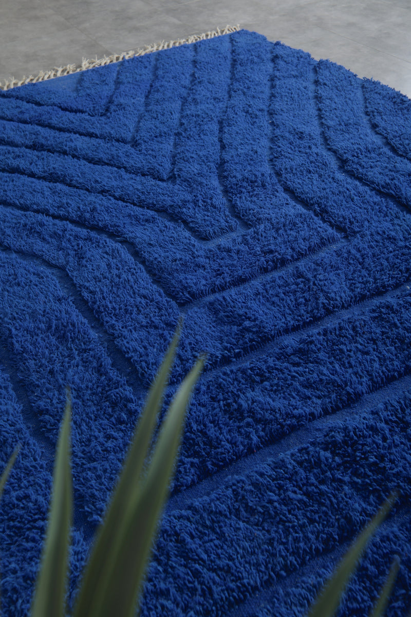 Wool Rug in Deep Royal Blue – Handwoven Abstract Arch Design - Wool Rug