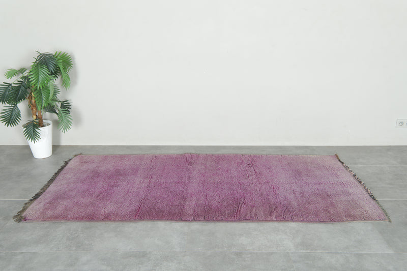 Minimalist purple beni ourain Moroccan rug - 3.8 ft x 8.1 ft - Handwoven wool rug