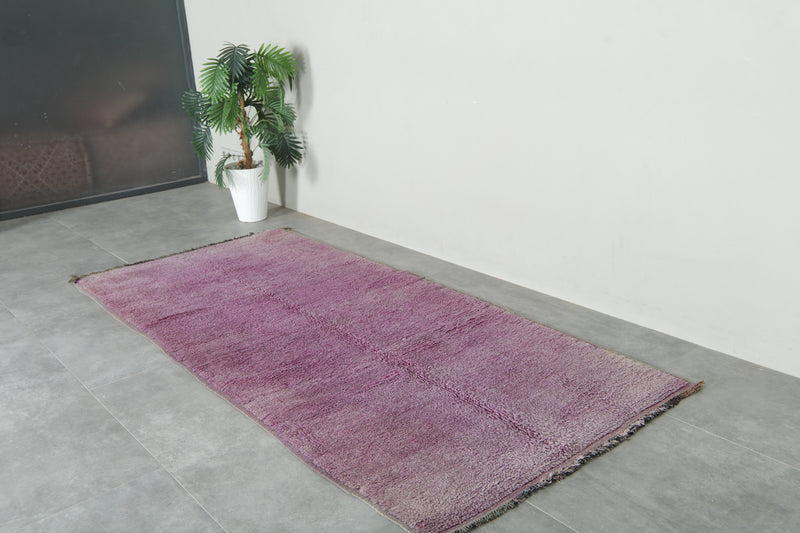Minimalist purple beni ourain Moroccan rug - 3.8 ft x 8.1 ft - Handwoven wool rug