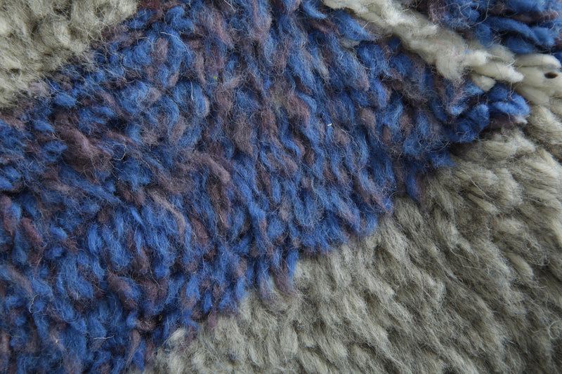 Modern handwoven Moroccan shag rug - Blue, purple, gray & white geometric design - 8.2 ft x 10.1 ft - moroccan rug