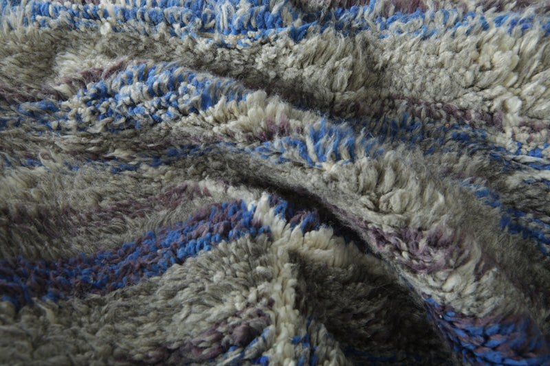 Modern handwoven Moroccan shag rug - Blue, purple, gray & white geometric design - 8.2 ft x 10.1 ft - moroccan rug