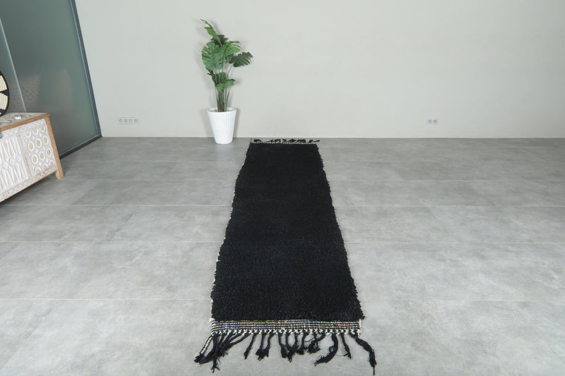 Black & minimalist runner Moroccan rug - 2.9 ft x 11.3 ft