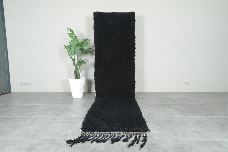 Black & minimalist runner Moroccan rug - 2.9 ft x 11.3 ft