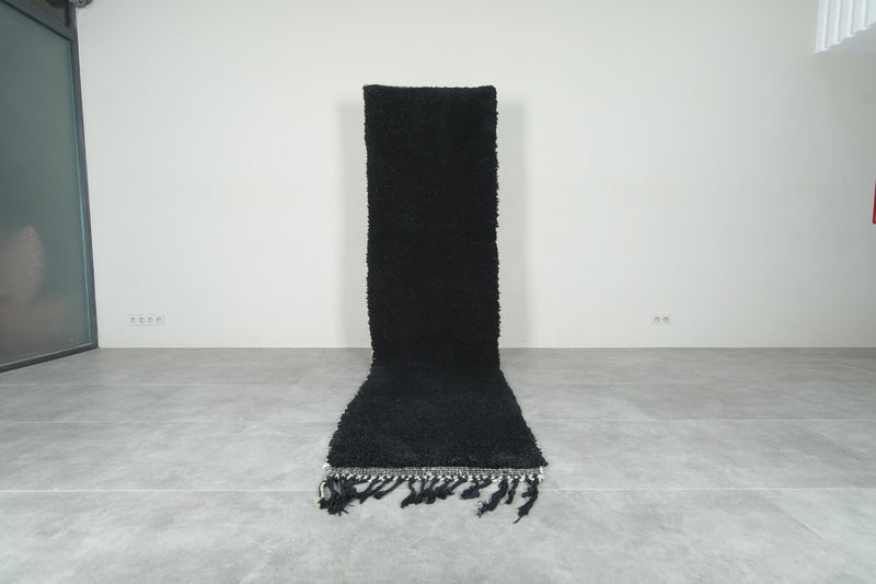 Black & minimalist runner Moroccan rug - 2.9 ft x 11.3 ft