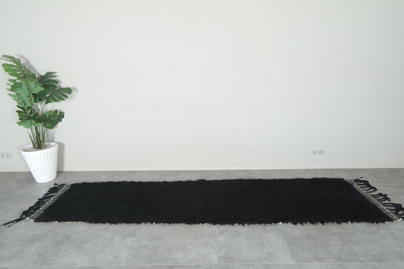 Black & minimalist runner Moroccan rug - 2.9 ft x 11.3 ft