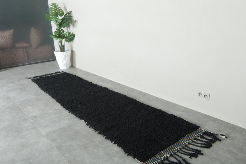 Black & minimalist runner Moroccan rug - 2.9 ft x 11.3 ft