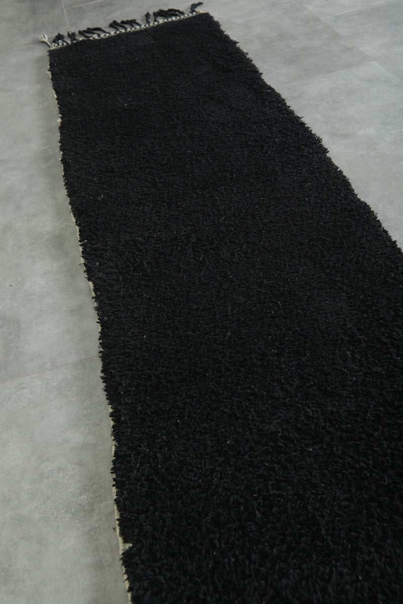 Black & minimalist runner Moroccan rug - 2.9 ft x 11.3 ft