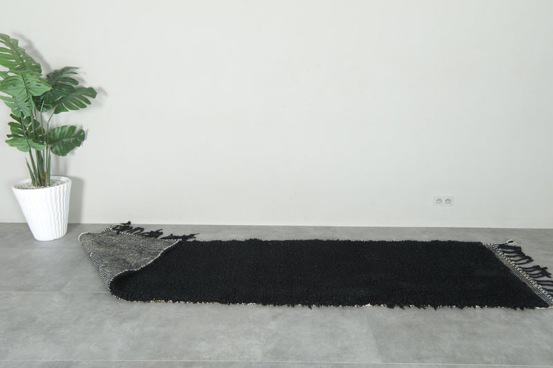 Black & minimalist runner Moroccan rug - 2.9 ft x 11.3 ft