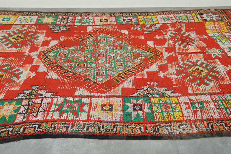 Red and multicolor geometric moroccan rug 5.5 ft x 8.3 ft  - Handmade