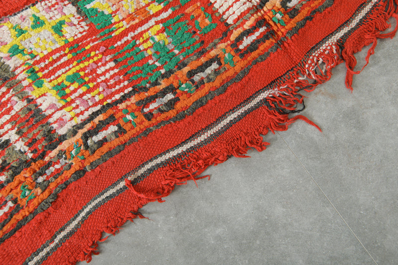 Red and multicolor geometric moroccan rug 5.5 ft x 8.3 ft  - Handmade