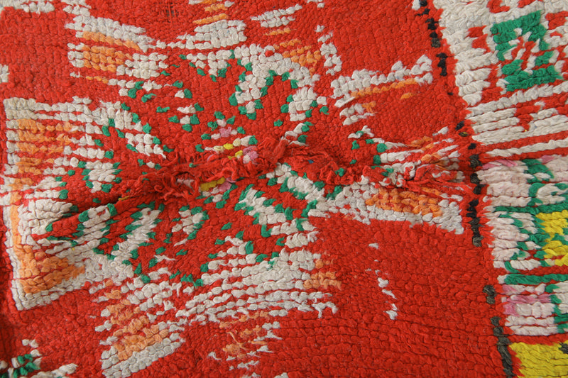 Red and multicolor geometric moroccan rug 5.5 ft x 8.3 ft  - Handmade