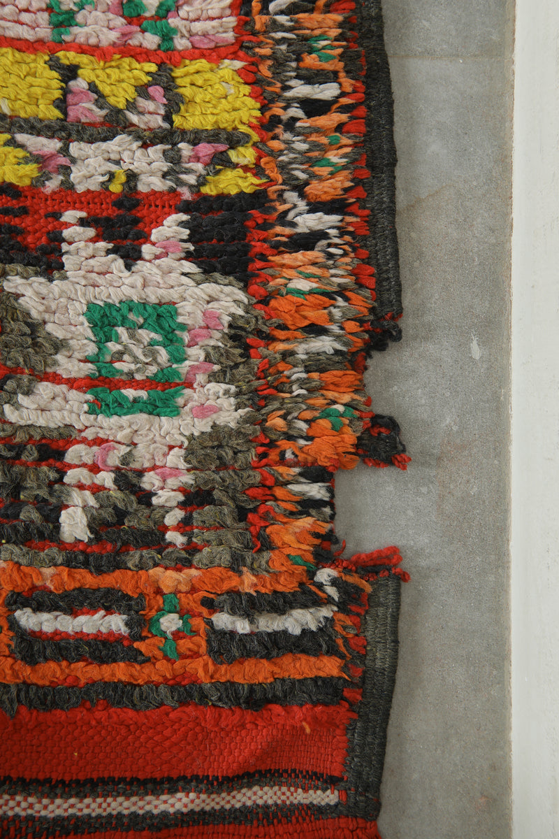 Red and multicolor geometric moroccan rug 5.5 ft x 8.3 ft  - Handmade