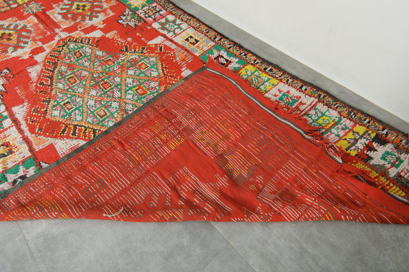 Red and multicolor geometric moroccan rug 5.5 ft x 8.3 ft  - Handmade