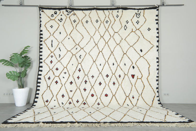 White Moroccan wool rug with geometric design - 10.3 ft x 12.4 ft