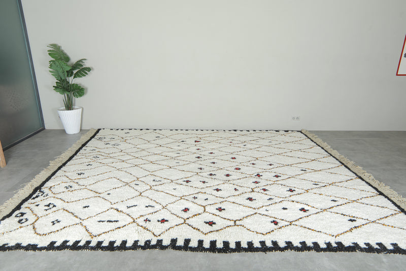 White Moroccan wool rug with geometric design - 10.3 ft x 12.4 ft