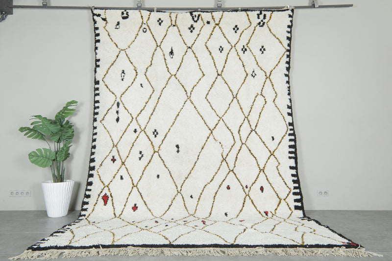 White Moroccan rug with geometric design - 9.1 ft x 12.9 ft