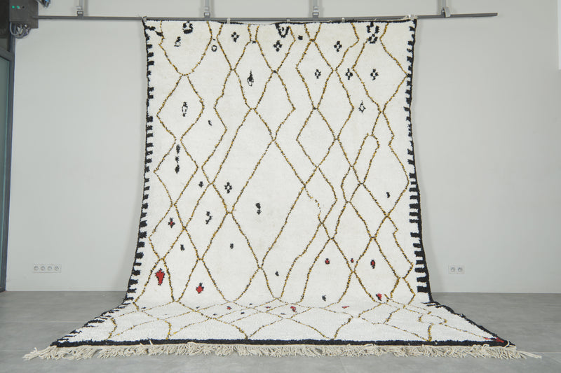 White Moroccan rug with geometric design - 9.1 ft x 12.9 ft