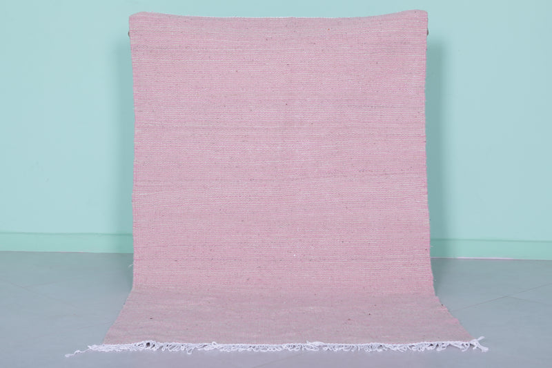Soft Pink Moroccan Rug - 3.4 X 5.2 Feet | Handwoven Elegance - Flat woven rugs