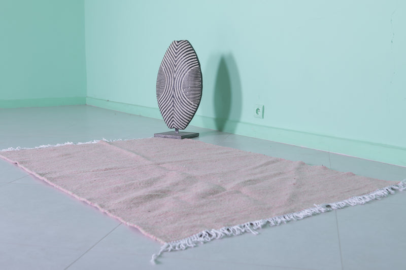 Soft Pink Moroccan Rug - 3.4 X 5.2 Feet | Handwoven Elegance - Flat woven rugs