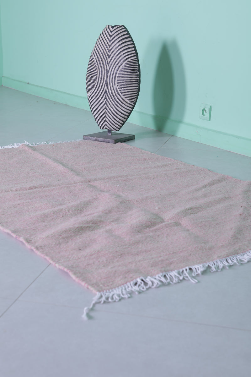 Soft Pink Moroccan Rug - 3.4 X 5.2 Feet | Handwoven Elegance - Flat woven rugs