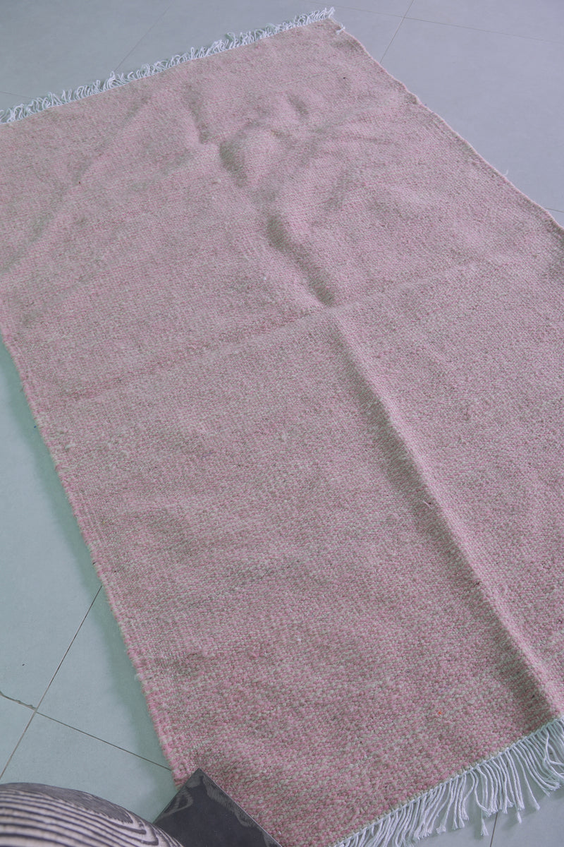 Soft Pink Moroccan Rug - 3.4 X 5.2 Feet | Handwoven Elegance - Flat woven rugs
