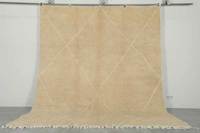 Beige Moroccan beni ourain rug with white lines - 8.2 ft x 10.1 ft