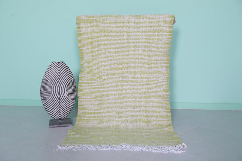 Green Moroccan Rug - 2.8 X 4.6 Feet | Vibrant Handwoven Design - Flat woven rugs