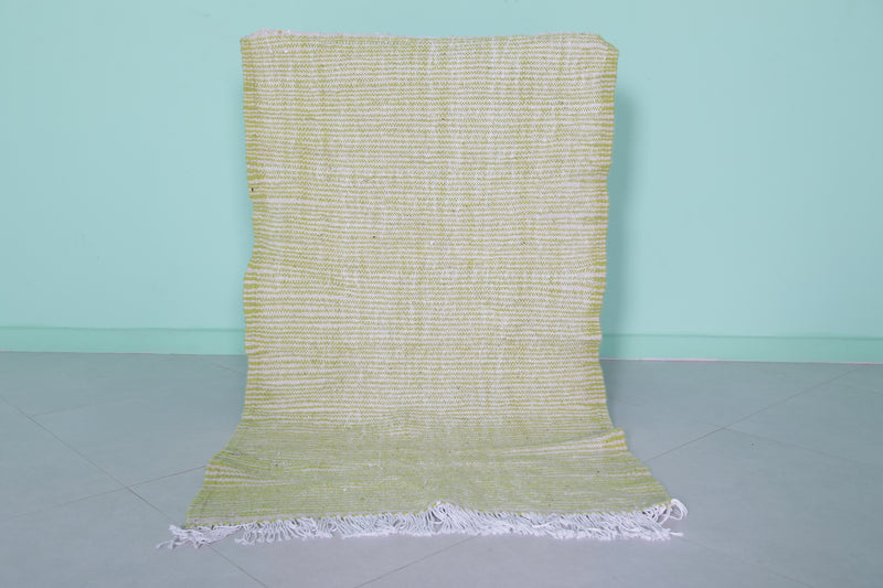 Green Moroccan Rug - 2.8 X 4.6 Feet | Vibrant Handwoven Design - Flat woven rugs