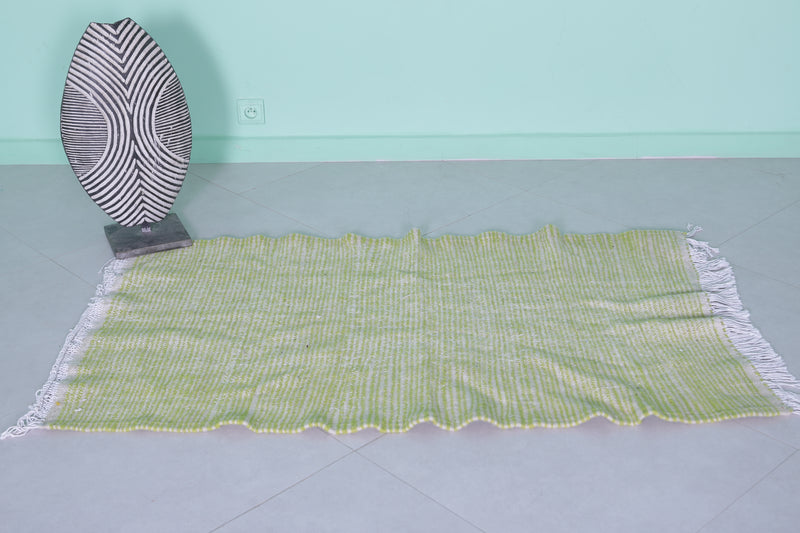 Green Moroccan Rug - 2.8 X 4.6 Feet | Vibrant Handwoven Design - Flat woven rugs