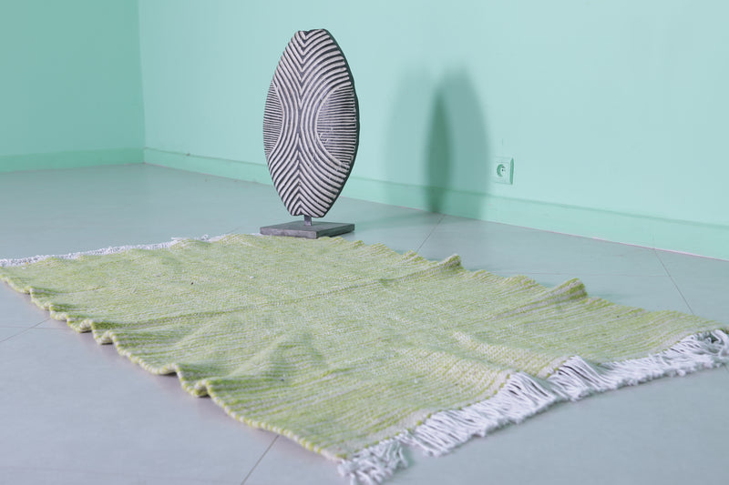 Green Moroccan Rug - 2.8 X 4.6 Feet | Vibrant Handwoven Design - Flat woven rugs