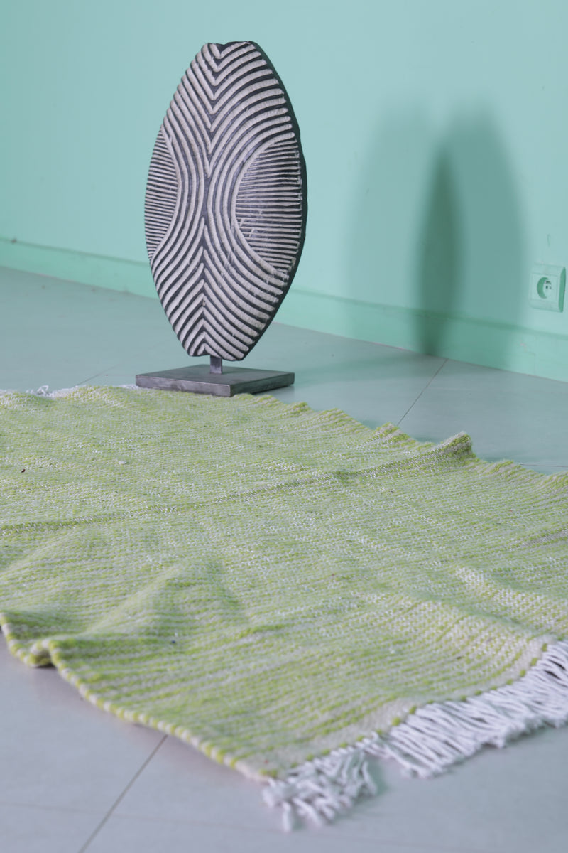 Green Moroccan Rug - 2.8 X 4.6 Feet | Vibrant Handwoven Design - Flat woven rugs