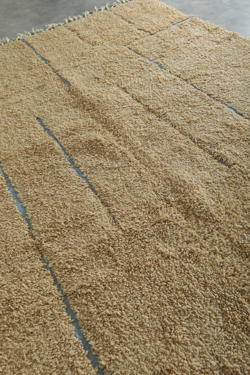 Beige Moroccan wool rug with blue lines - 8 ft x 10.5 ft
