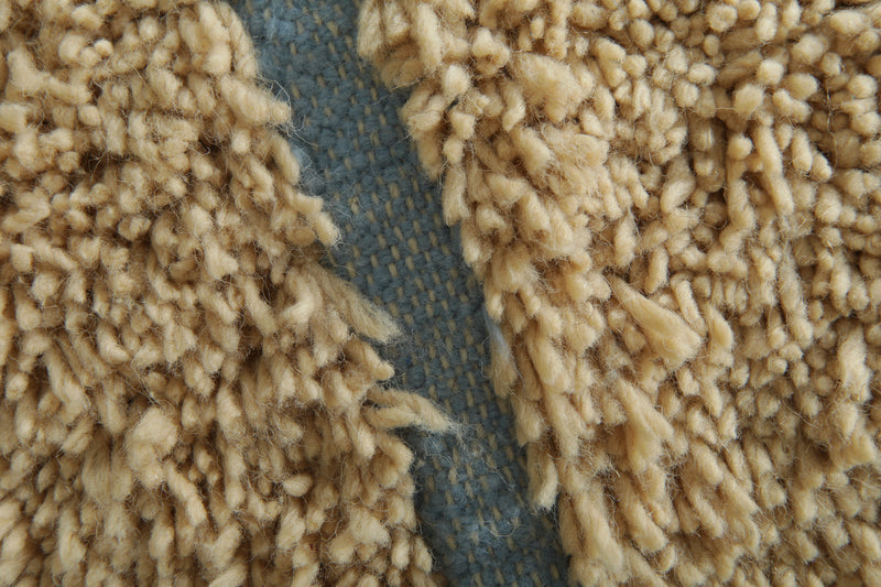 Beige Moroccan wool rug with blue lines - 8 ft x 10.5 ft