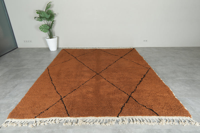 Minimalist brown Moroccan beni ourain rug - 8.4 ft x 10.3 ft