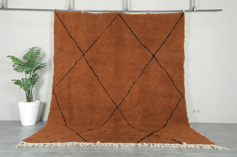 Minimalist brown Moroccan beni ourain rug - 8.4 ft x 10.3 ft