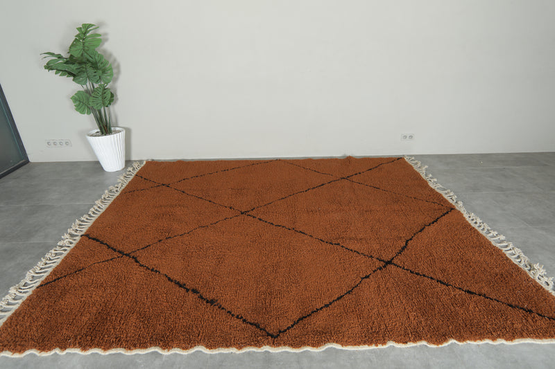 Minimalist brown Moroccan beni ourain rug - 8.4 ft x 10.3 ft