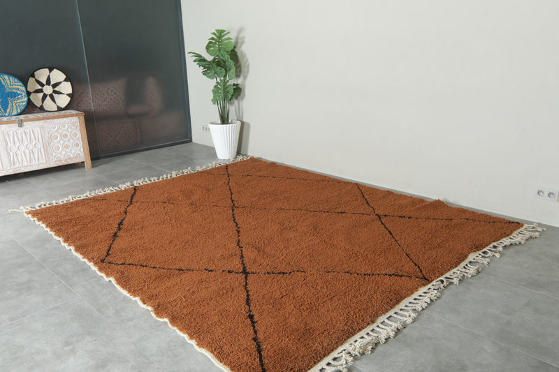 Minimalist brown Moroccan beni ourain rug - 8.4 ft x 10.3 ft