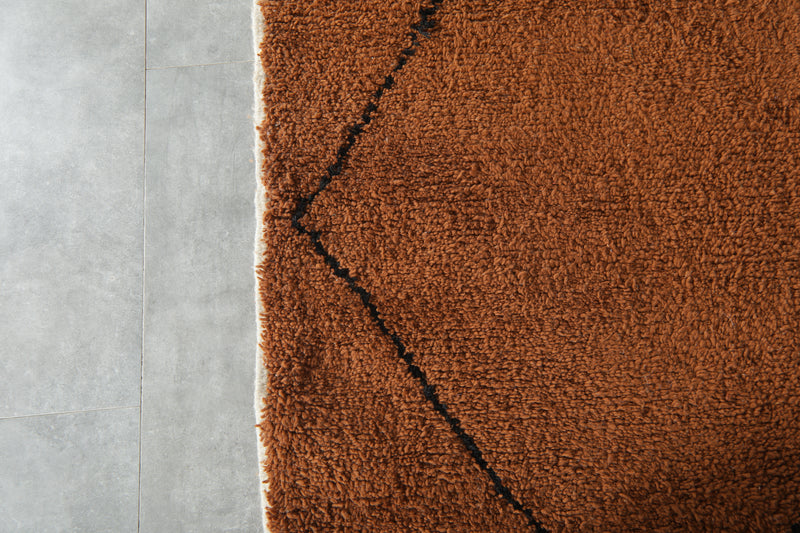 Minimalist brown Moroccan beni ourain rug - 8.4 ft x 10.3 ft
