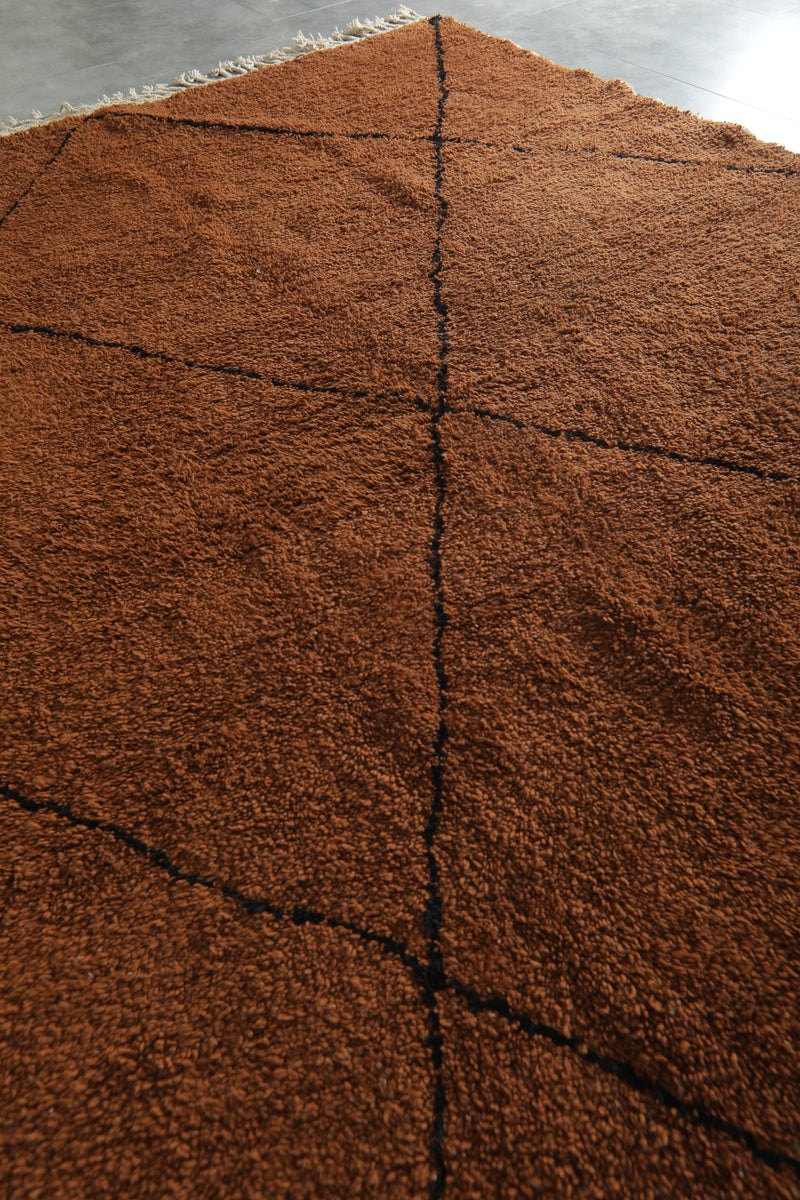 Minimalist brown Moroccan beni ourain rug - 8.4 ft x 10.3 ft