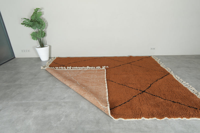 Minimalist brown Moroccan beni ourain rug - 8.4 ft x 10.3 ft