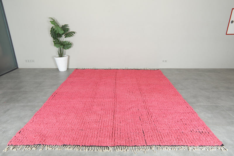 Pink & black minimalist Moroccan rug - 8.4 ft x 10.4 ft