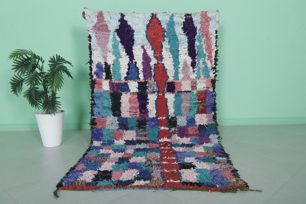 Tapis Marocain Berbère Vintage En Laine - 3.8 X 7.5 Pieds - Tissé Main Style Boho Art Déco