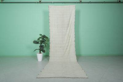 Elegant White Moroccan Runner Rug 3.7 x 11.5 FT - Minimalist Style - moroccan rug