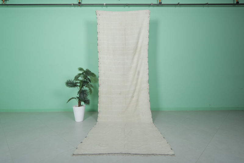 Elegant White Moroccan Runner Rug 3.7 x 11.5 FT - Minimalist Style - moroccan rug