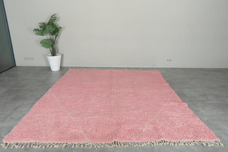 Pink Moroccan beni ourain rug with beige diamond design - 8.3 ft x 9.8 ft