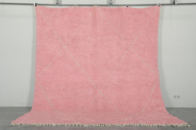 Pink Moroccan beni ourain rug with beige diamond design - 8.3 ft x 9.8 ft
