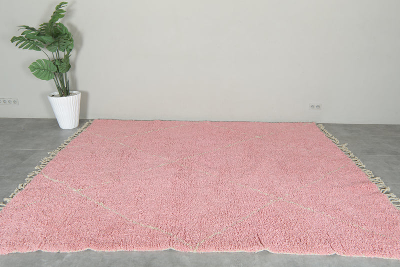 Pink Moroccan beni ourain rug with beige diamond design - 8.3 ft x 9.8 ft